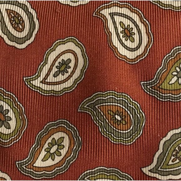 Harry Rosen 100% Silk Mens Paisley Tie Orange & Green Made In Canada - Picture 2 of 5